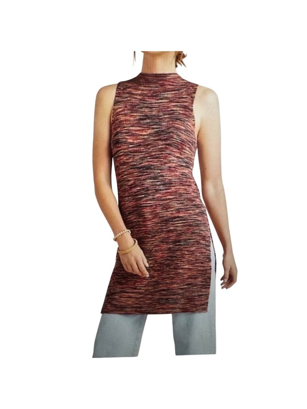 Anthropologie Multicolor Ribbed Sleeveless Knit Tunic Dress M.Viscosa